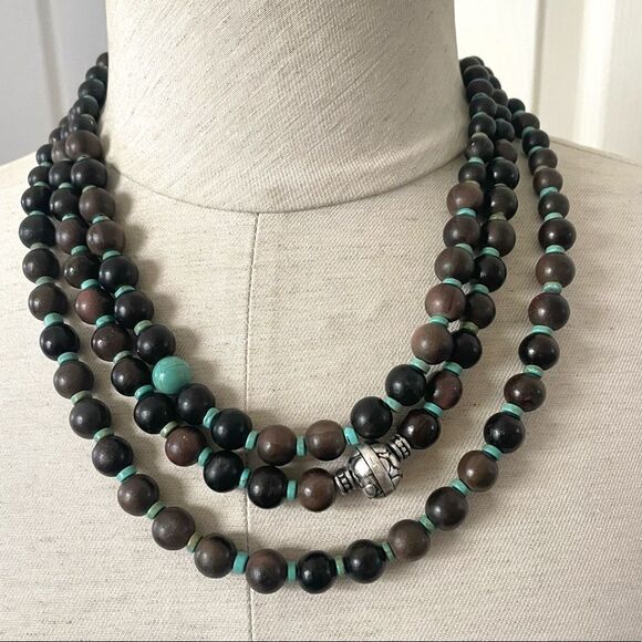 Coldwater Creek Jewelry - Coldwater creek triple strand wood bead and turquoise necklace